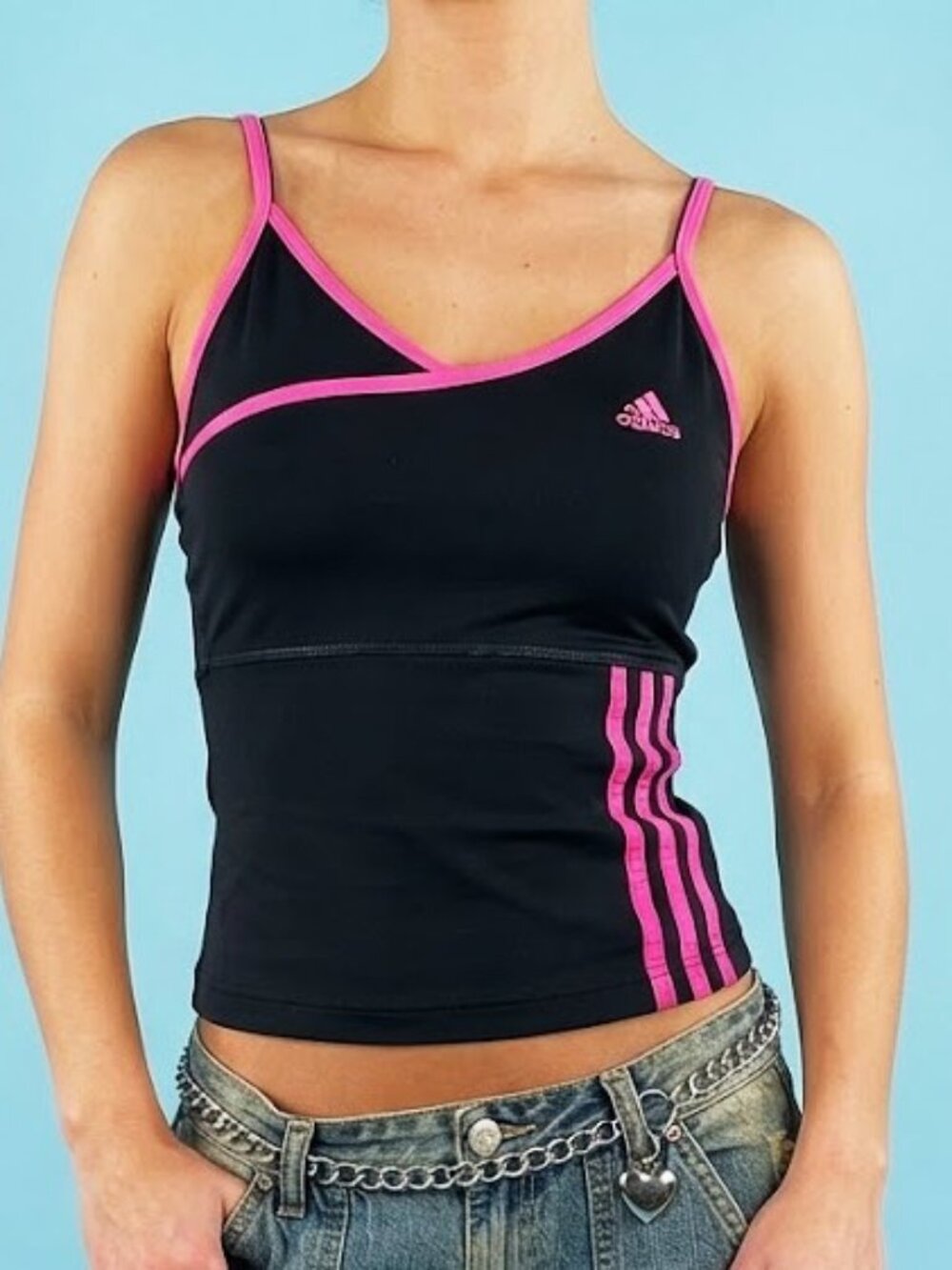 Adidas ClimaCool Black & Hot Pink Athletic Strappy Back Tank Top